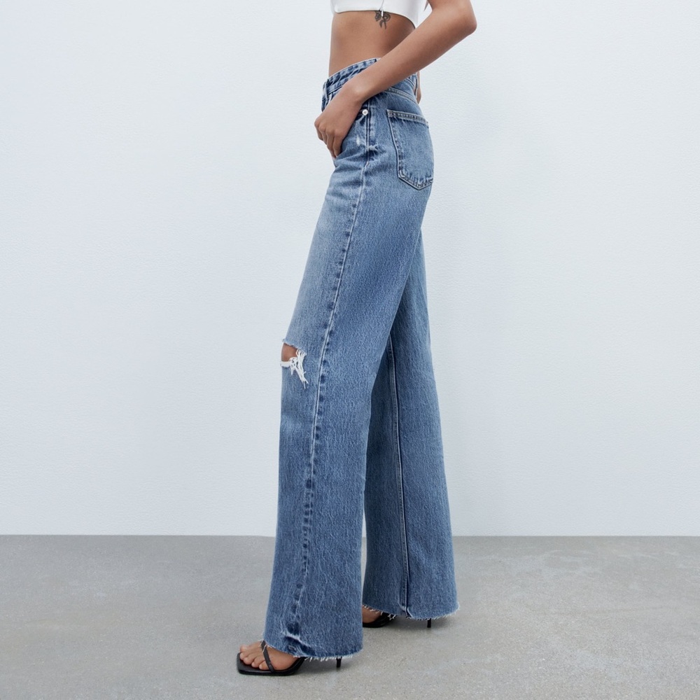 Unused Ripped Wide Leg Zara Jeans